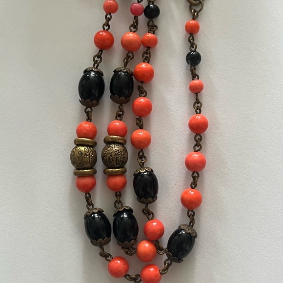Vintage Neiger Brothers Art Deco Coral Czech Glass Necklace - Picture 8 of 11